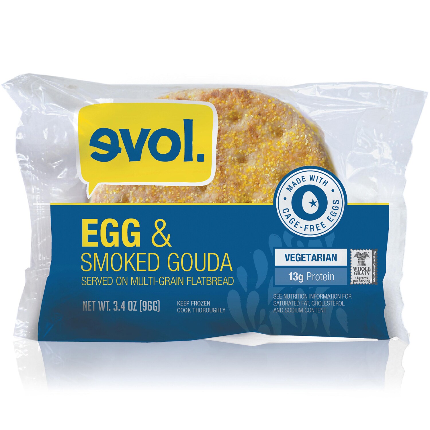 Evol Vegetarian Flatbread Sandwich, Egg & Smoked Gouda, Frozen