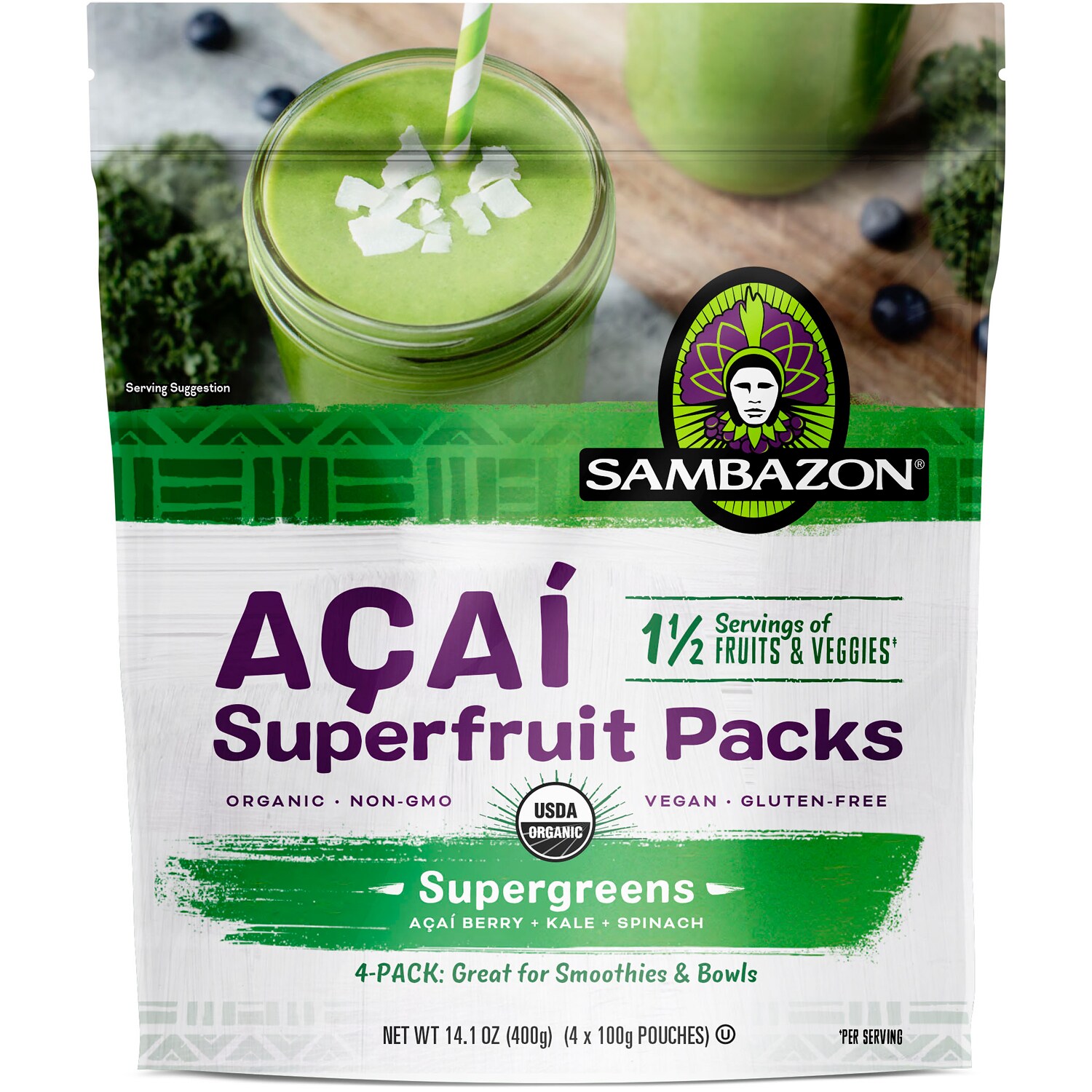 Sambazon Organic Açai Superfruit Packs, Supergreens