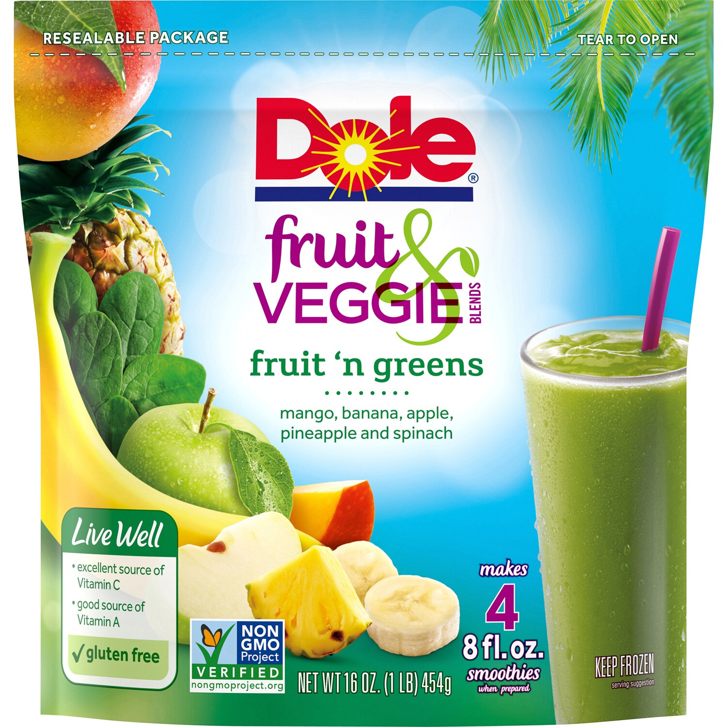 Dole Frozen Fruit and Veggie Blends, Fruit and Greens