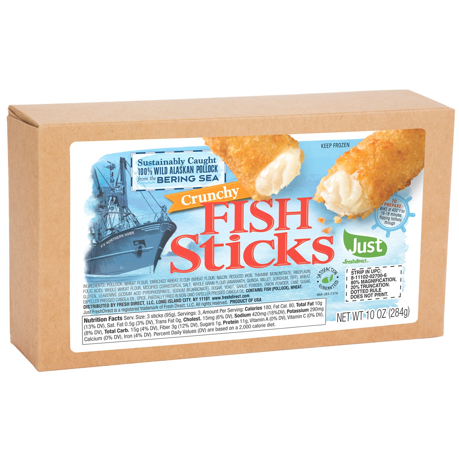 Just FreshDirect Wild Caught Crunchy Fish Sticks, Frozen