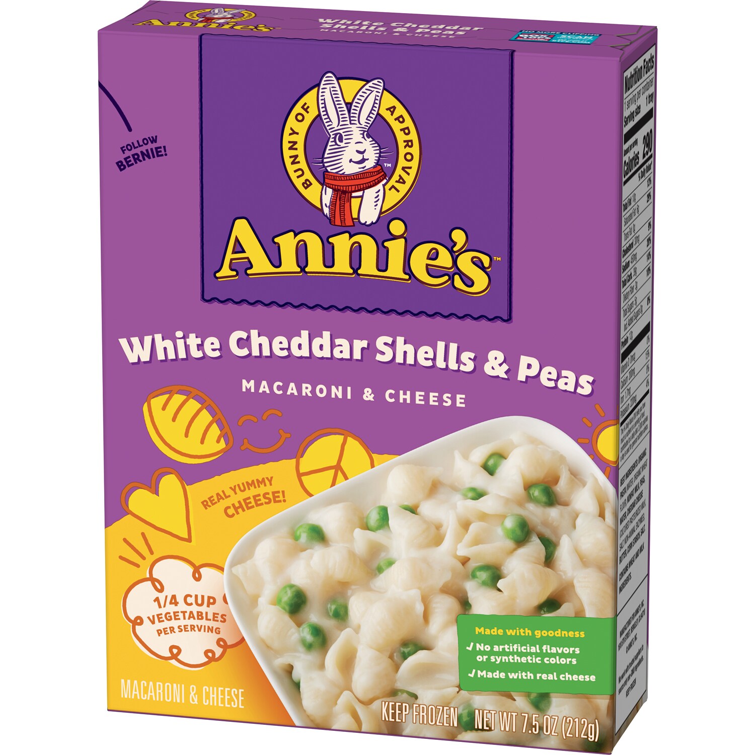 Annie's Macaroni & Cheese, White Cheddar Shells & Peas, Frozen