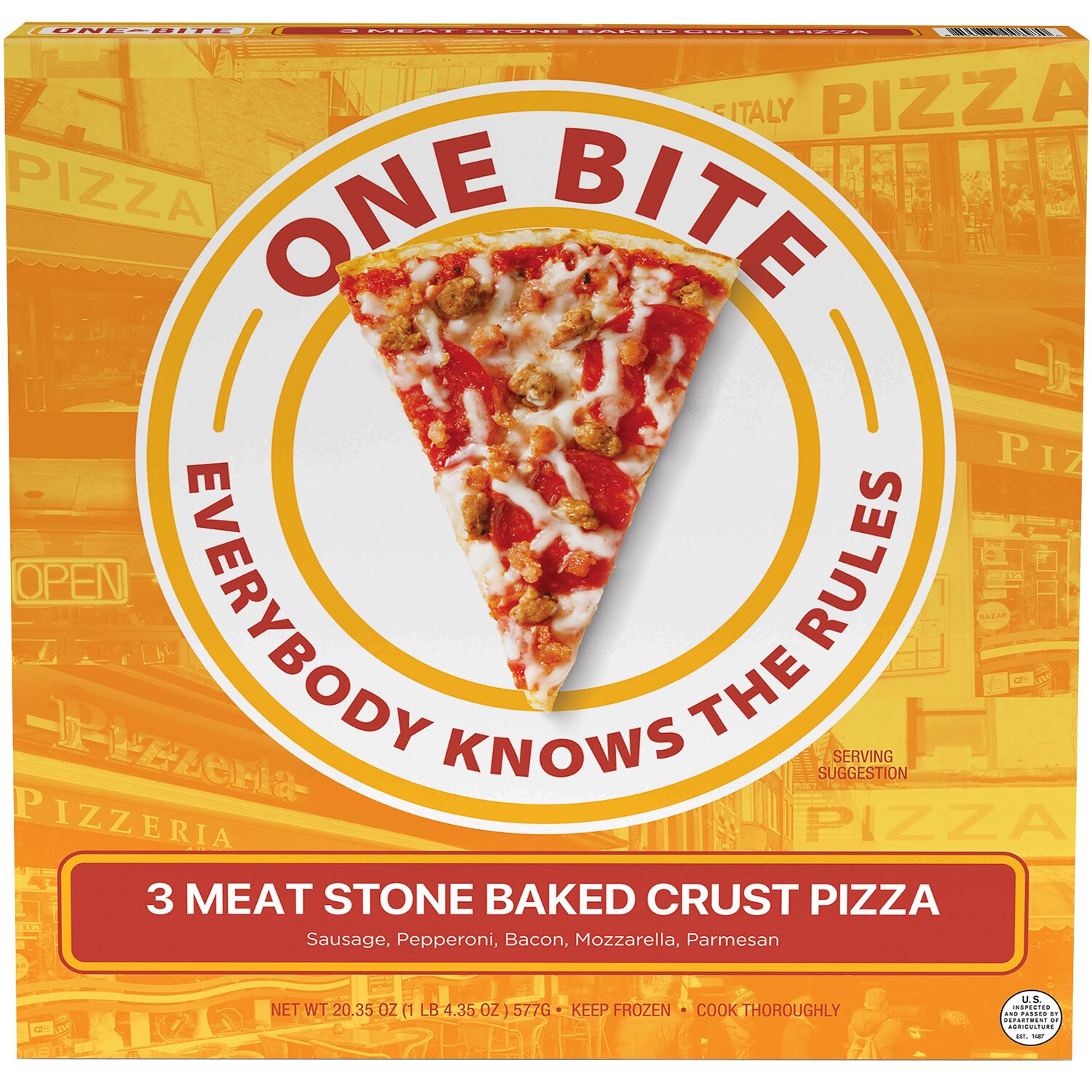 One Bite Stone Baked Crust Pizza, 3 Meat