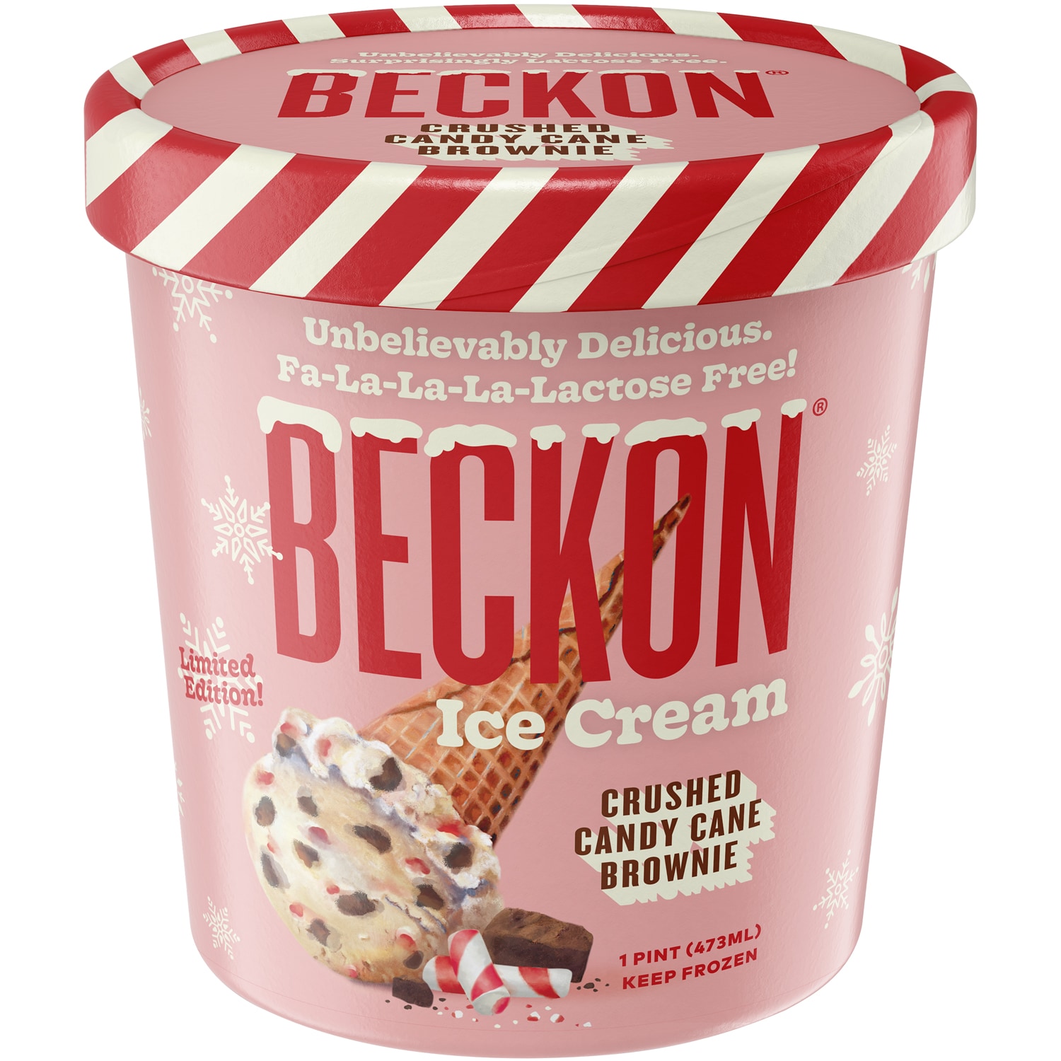 Beckon Lactose Free Ice Cream, Crushed Candy Cane Brownie