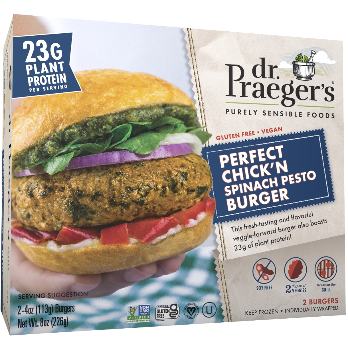 Dr. Praeger's Perfect Chick'n Spinach Pesto Burgers