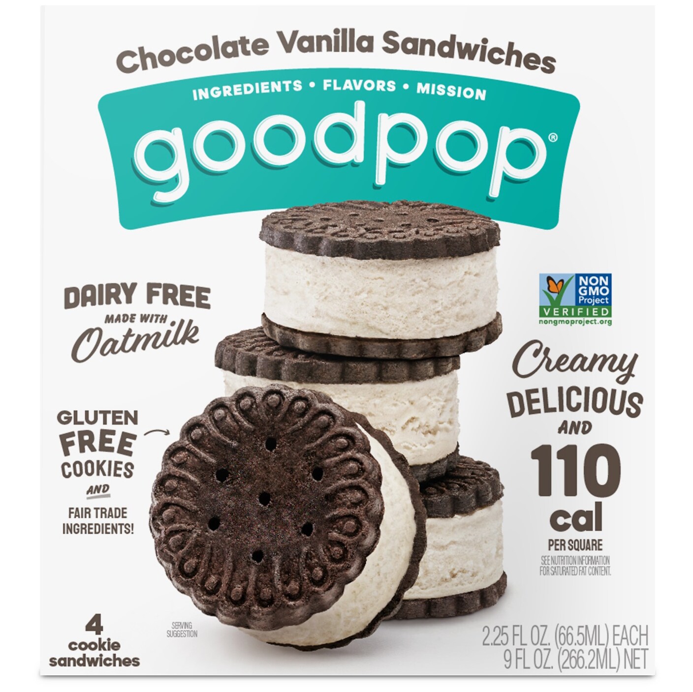 Goodpop Dairy-Free Ice Cream Cookie Sandwiches, Chocolate Vanilla