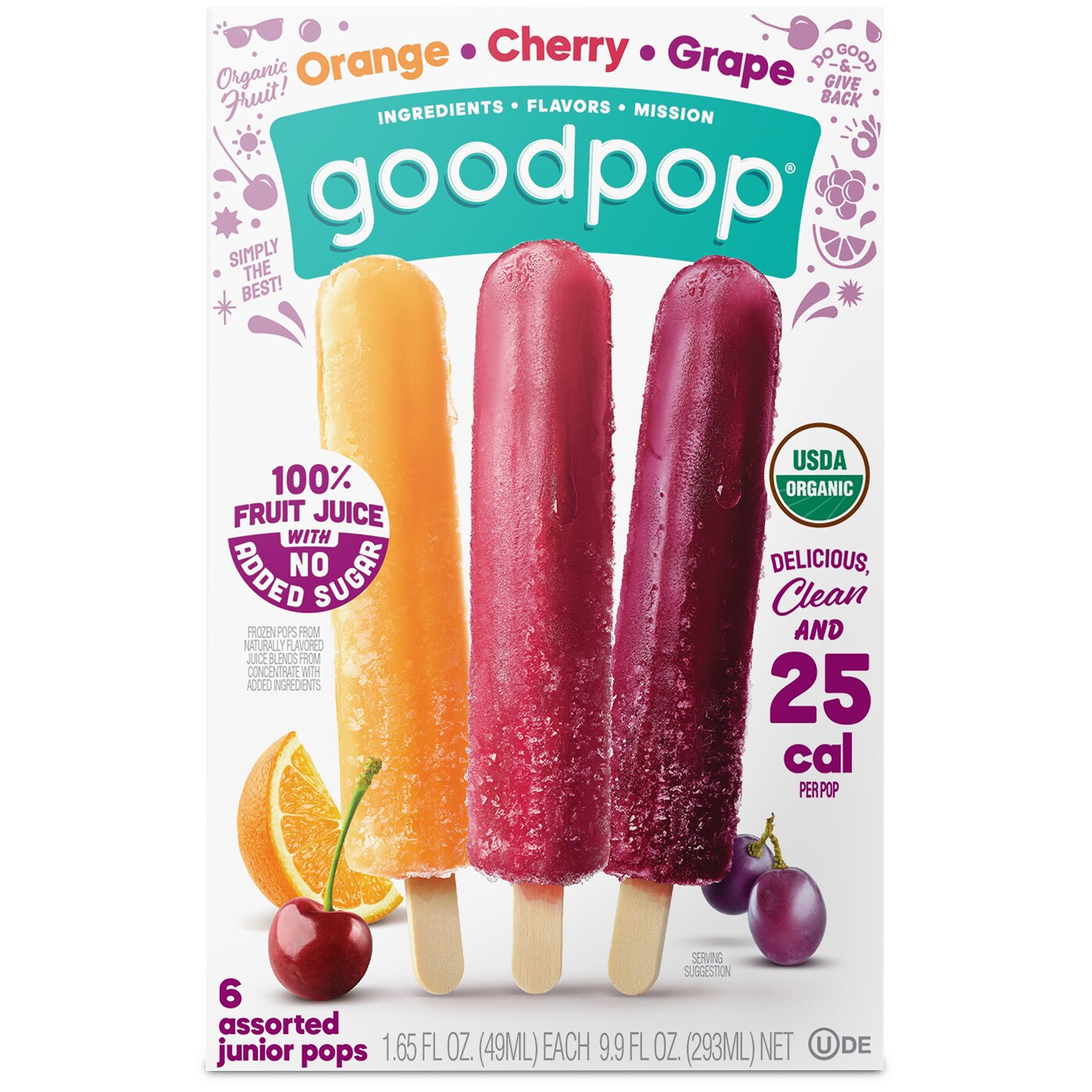 Goodpop Organic Frozen Pops, Orange, Cherry, and Grape