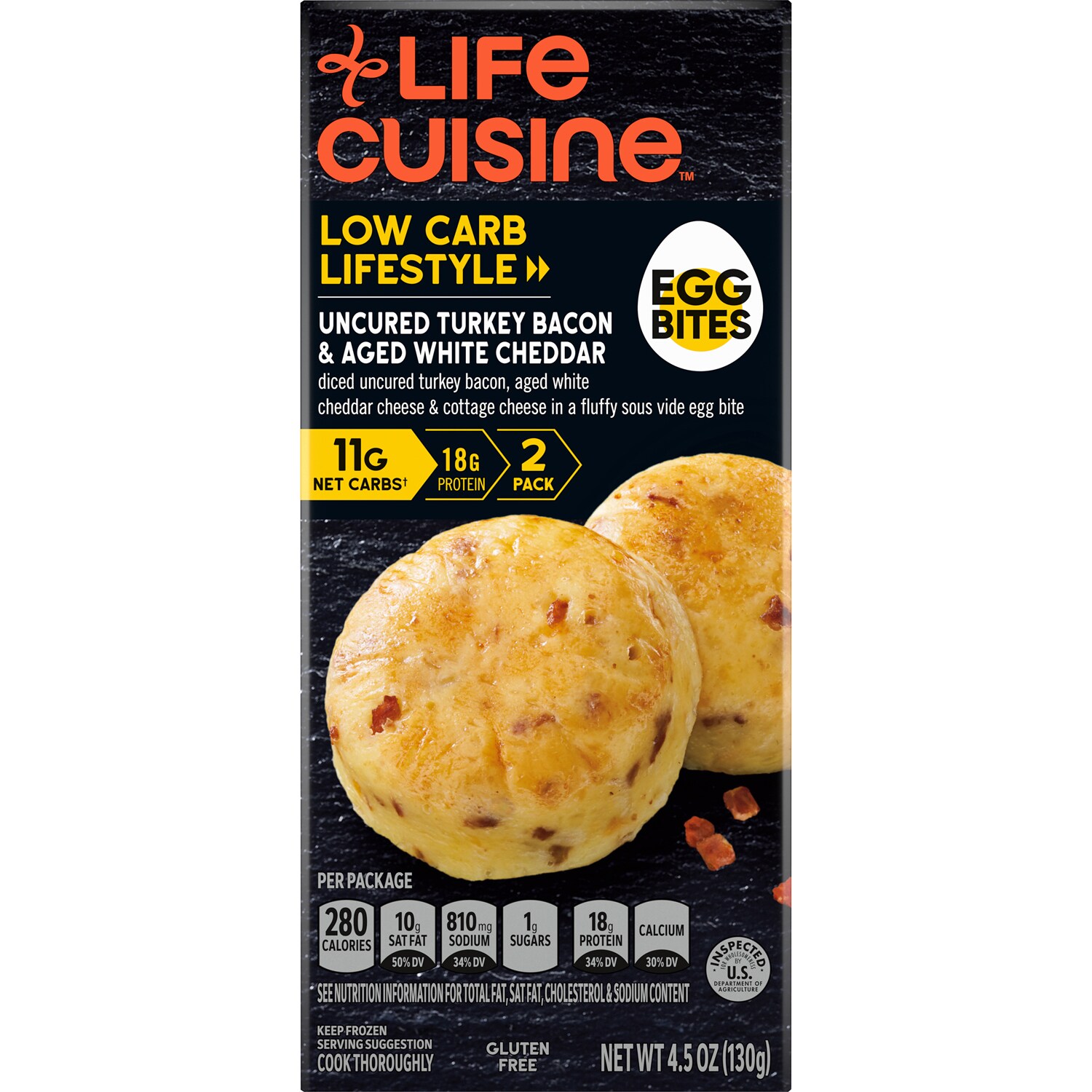 Life Cuisine Low Carb Lifestyle Egg Bites, Uncured Turkey Bacon & Aged White Cheddar, Frozen