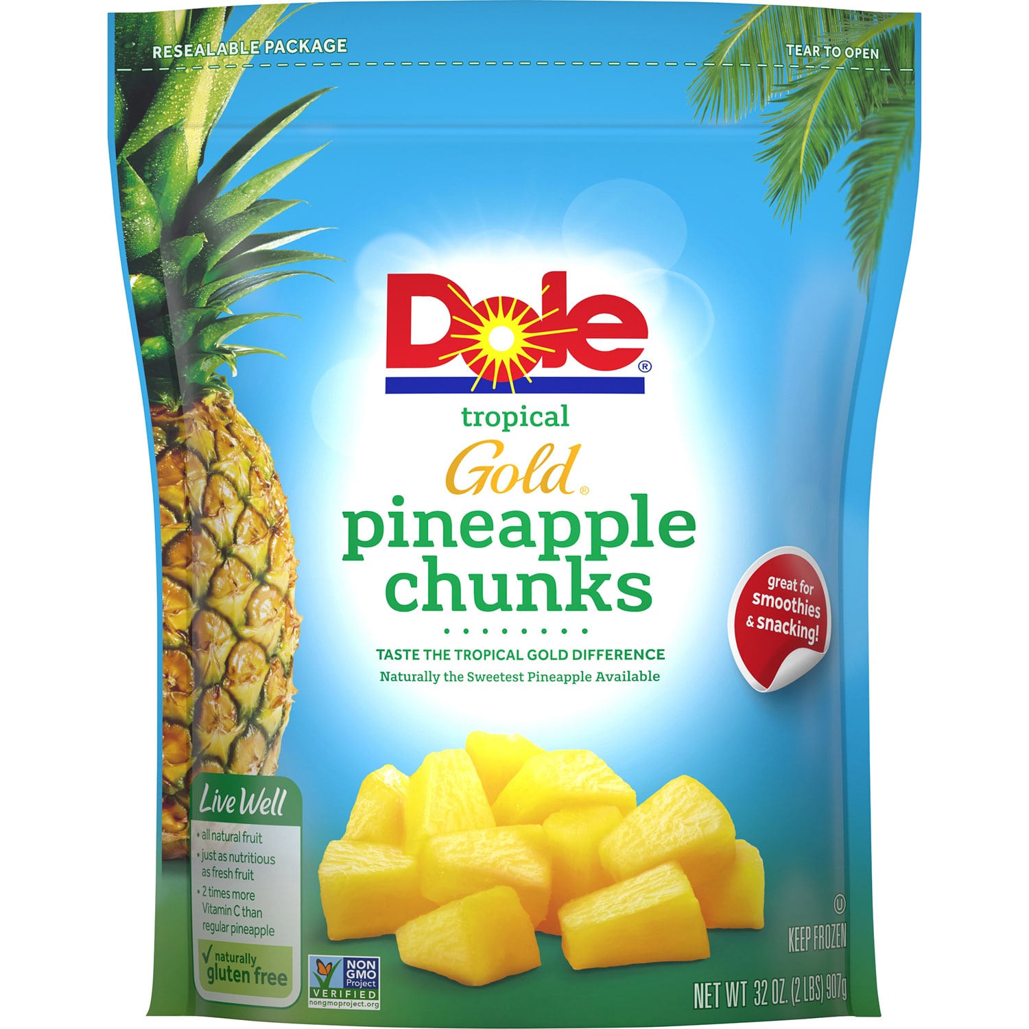 Dole Tropical Gold Pineapple Chunks, Frozen