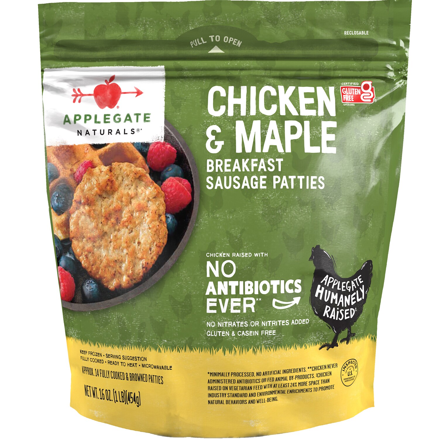 Applegate Naturals Breakfast Sausage Patties, Chicken & Maple, Family Size, Frozen
