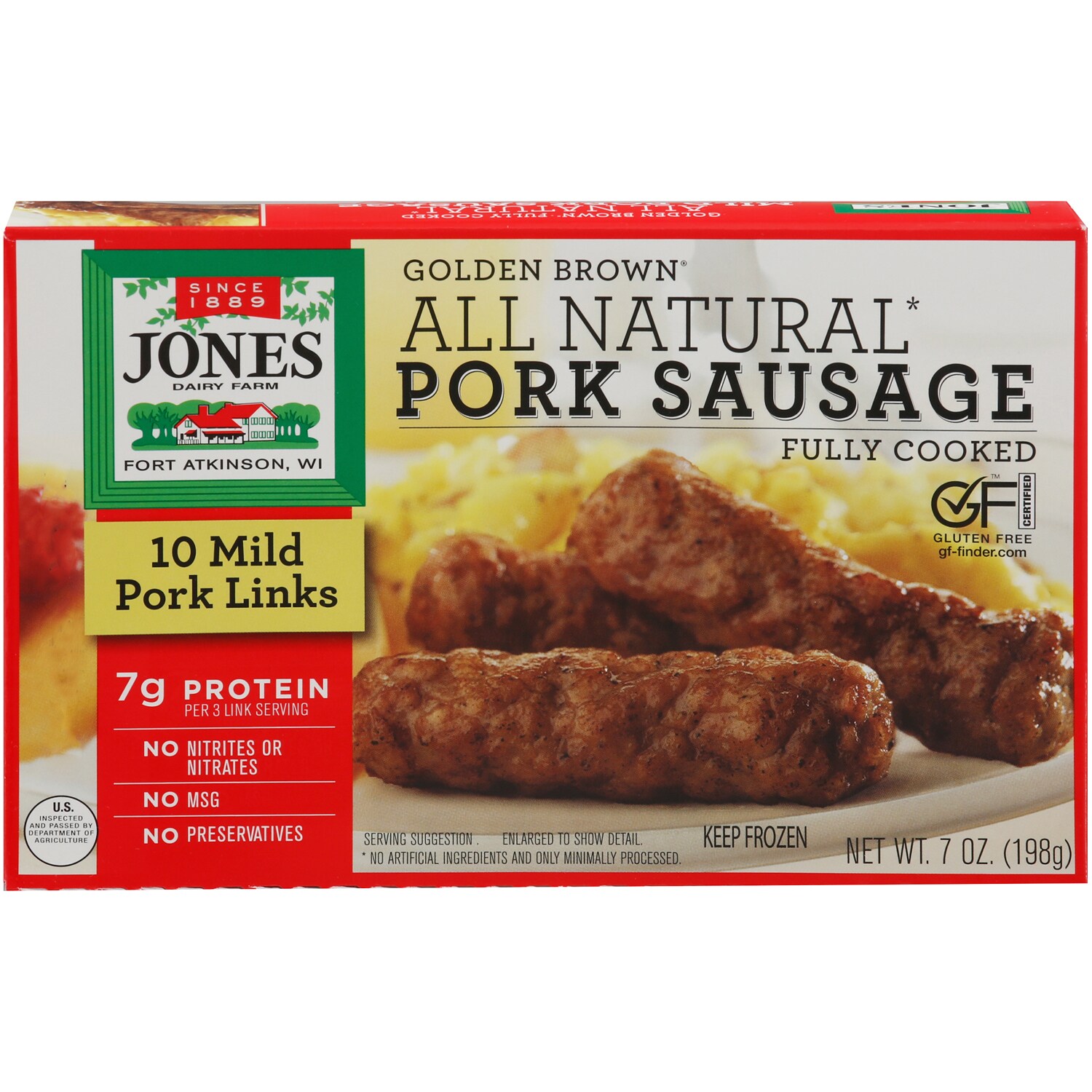 Jones Dairy Farm Golden Brown All Natural Fully Cooked Mild Pork Sausage Links, Frozen