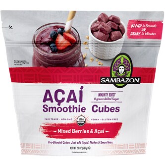 Sambazon Organic Açai Smoothie Cubes, Mixed Berry & Açai, Frozen