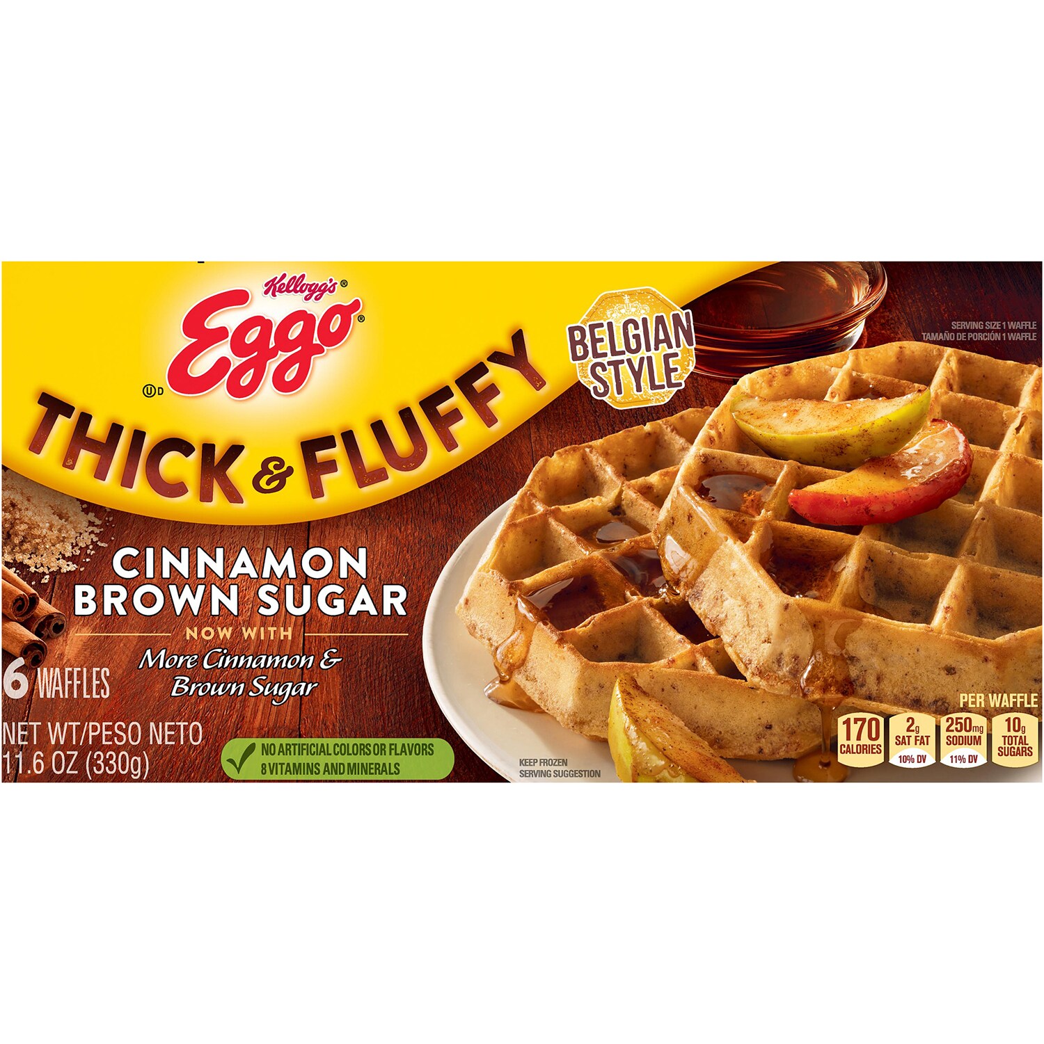 Kellogg's Eggo Thick & Fluffy Belgian Style Waffles, Cinnamon Brown Sugar, Frozen