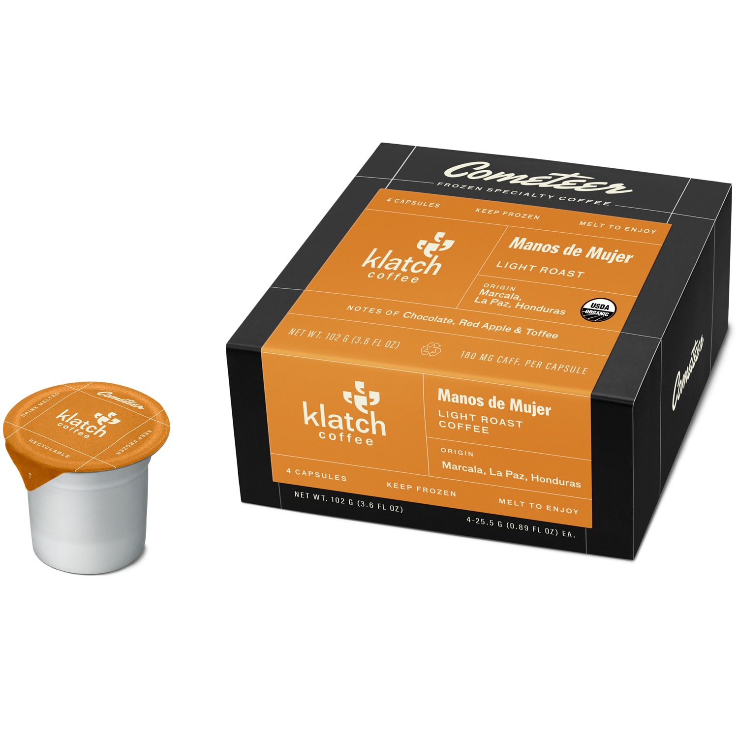 Cometeer Organic Specialty Coffee, Klatch Light Roast, Frozen