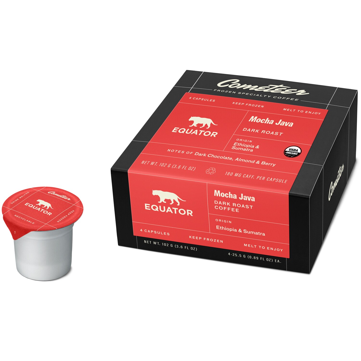 Cometeer Organic Specialty Coffee, Equator Dark Roast, Frozen