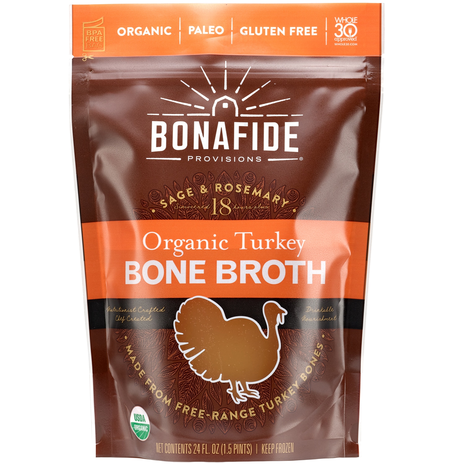 Bonafide Provisions Organic Bone Broth, Turkey, Frozen