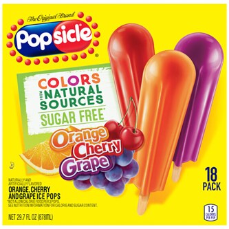 Popsicle Sugar-Free Ice Pops, Orange, Cherry, and Grape