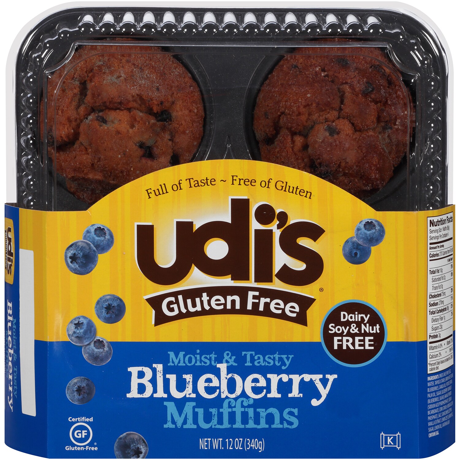 Udi's Gluten Free Muffins, Blueberry, Frozen