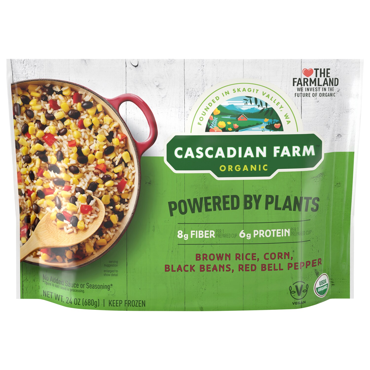 Cascadian Farm Organic Powered by Plants Blend, Brown Rice, Corn, Black Beans & Red Bell Pepper, Frozen