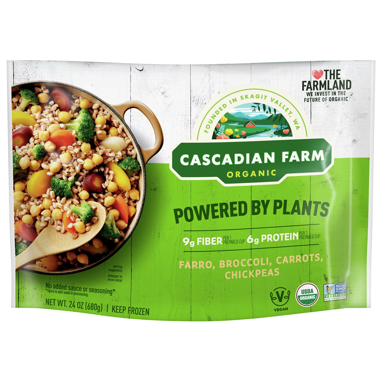 Cascadian Farm Organic Powered by Plants Blend, Farro, Broccoli, Carrots & Chickpeas, Frozen