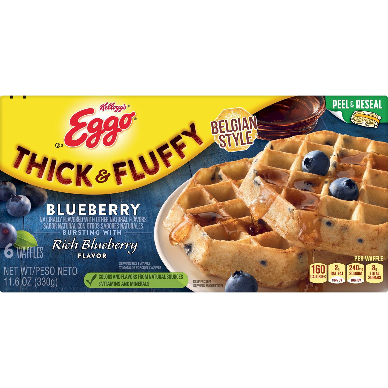 Kellogg's Eggo Thick & Fluffy Belgian Style Waffles, Blueberry, Frozen