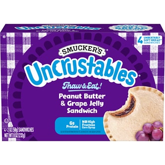 Smucker's Uncrustables Sandwiches, Peanut Butter & Grape Jelly, Frozen