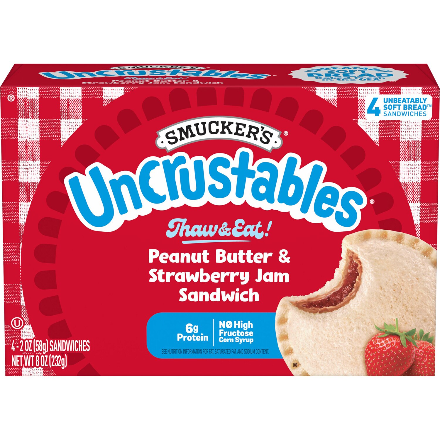 Smucker's Uncrustables Sandwiches, Peanut Butter & Strawberry Jam, Frozen
