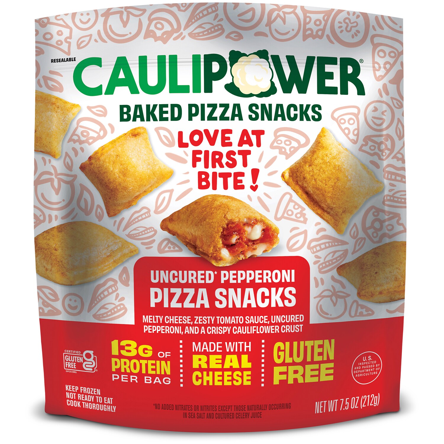 CAULIPOWER Cauliflower Crust Pizza Snacks, Uncured Pepperoni, Frozen