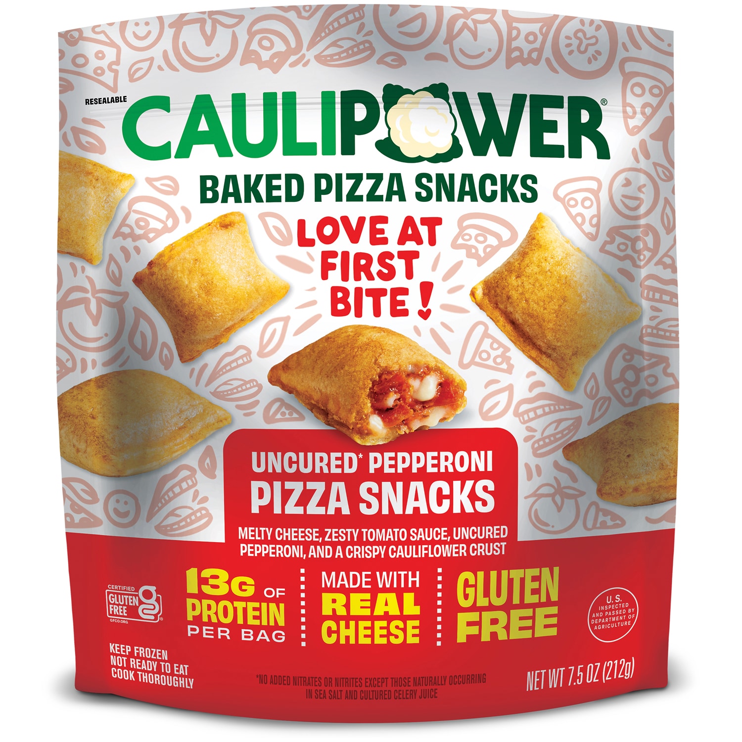 CAULIPOWER Cauliflower Crust Pizza Snacks, Uncured Pepperoni, Frozen