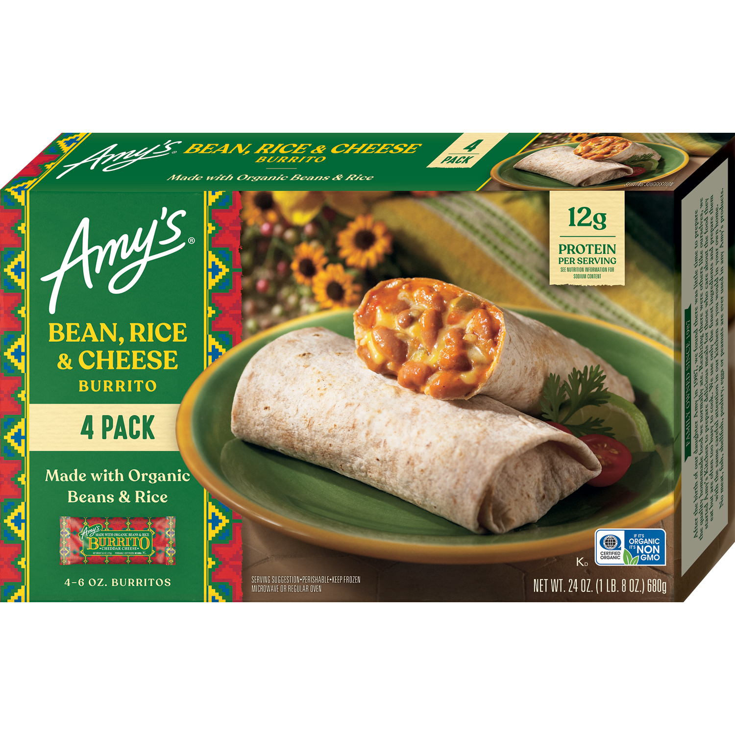 Amy's Burritos, Bean, Rice & Cheese, Frozen