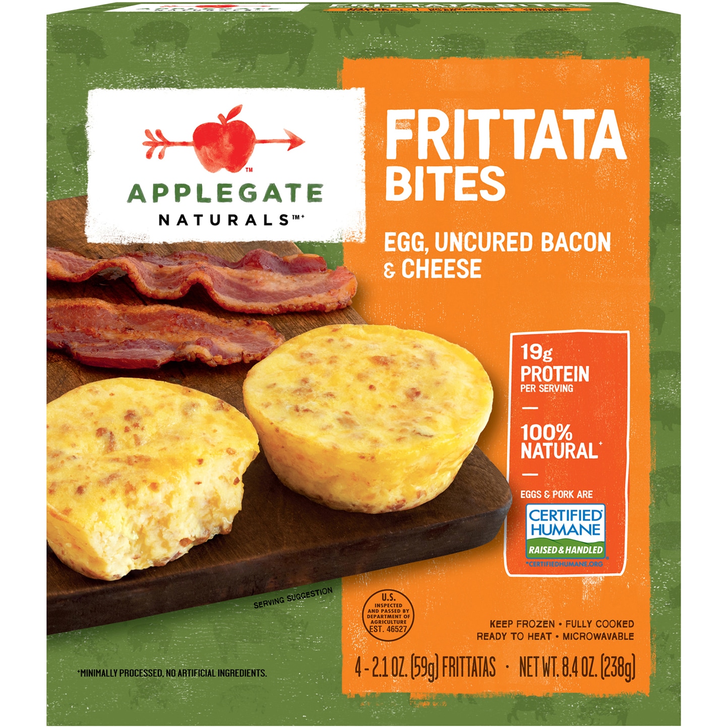 Applegate Naturals Frittata Bites, Uncured Bacon & Cheese, Frozen