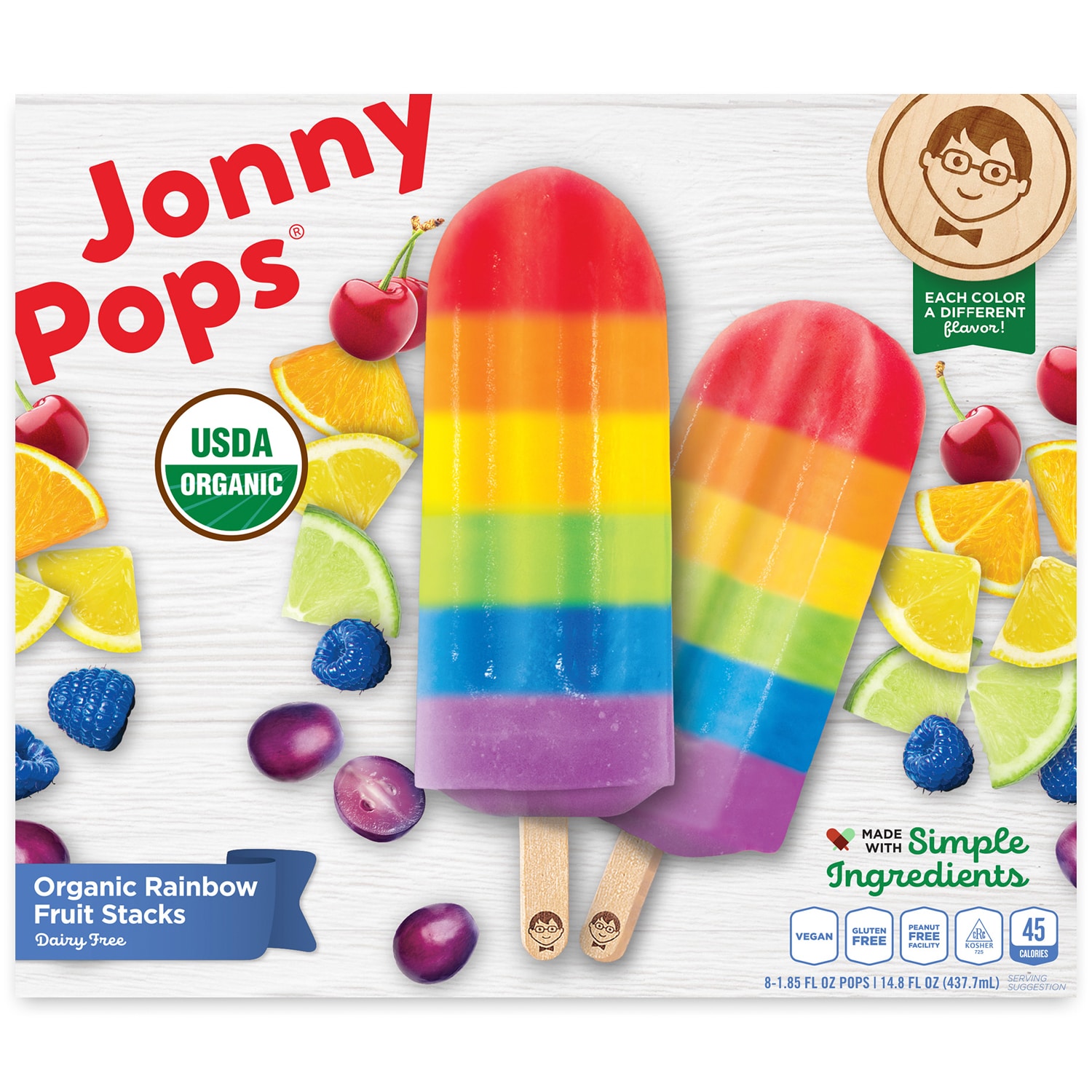 JonnyPops Organic Water Pop, Rainbow