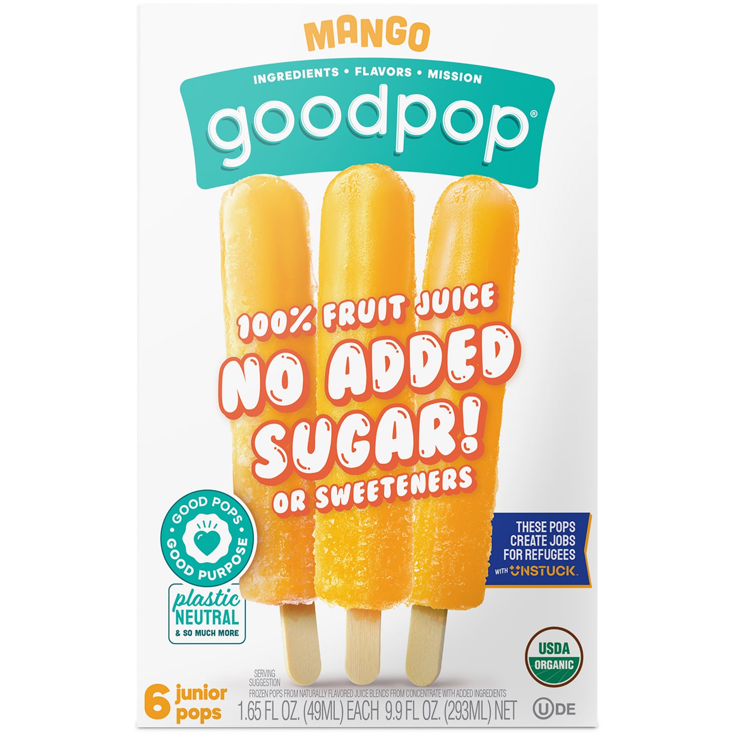 GoodPop No Sugar Added Jr Pops, Mango