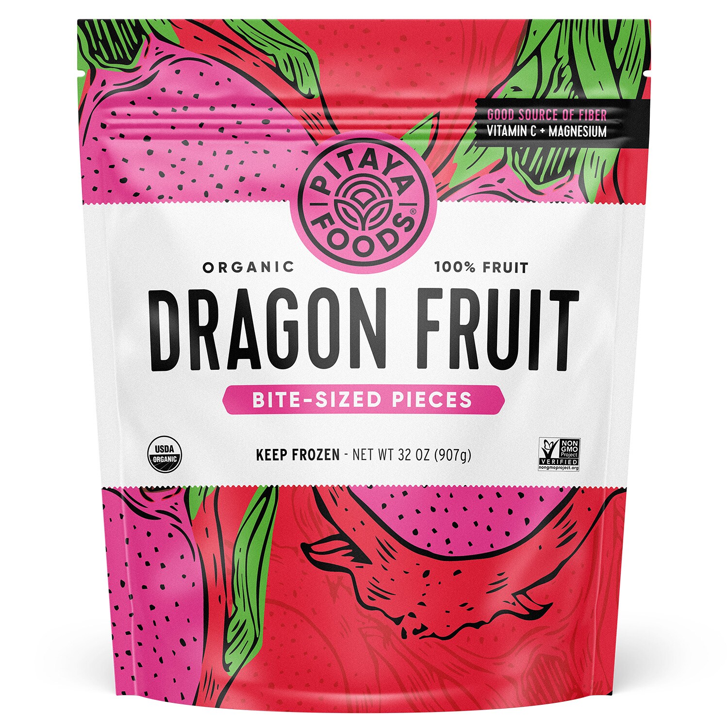 Pitaya Foods Organic Bite-Sized Pieces, Dragon Fruit, Frozen