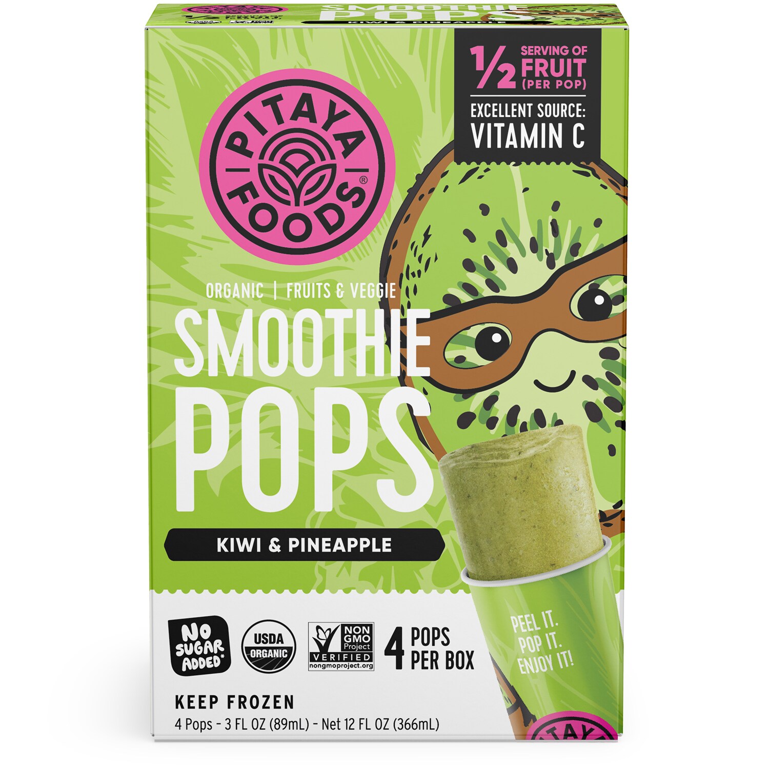 Pitaya Foods Organic Smoothie Pops, Kiwi & Pineapple