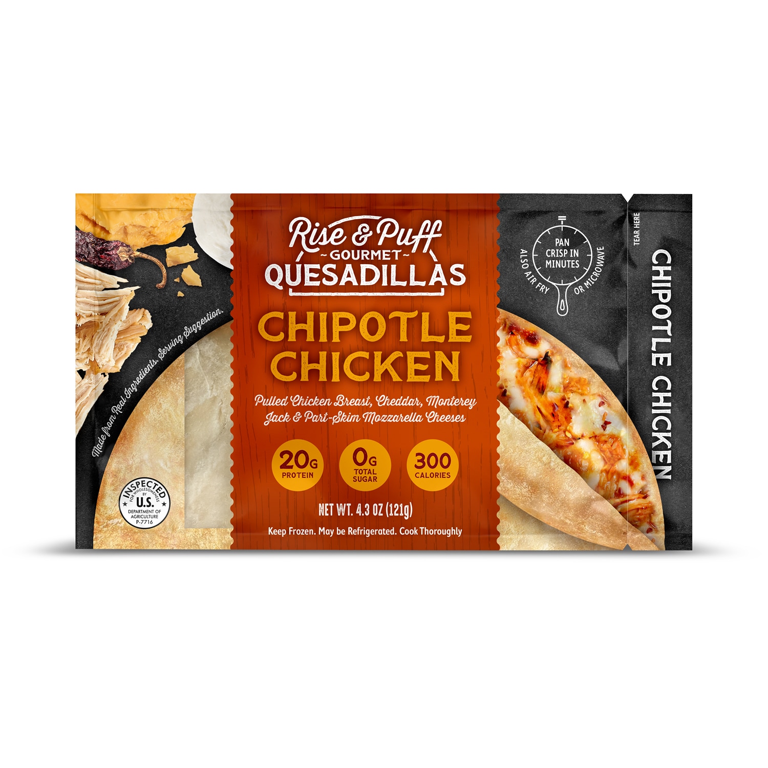 Rise & Puff Quesadilla, Chipotle Chicken, Frozen