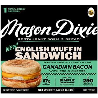 Mason Dixie English Muffin Sandwich with Canadian Bacon, Egg & Cheese 