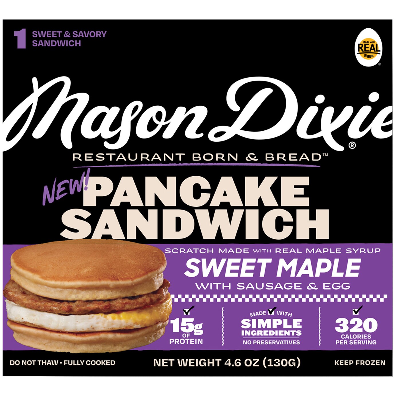 Mason Dixie Pancake Sandwich with Sausage & Egg