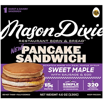 Mason Dixie Pancake Sandwich with Sausage & Egg