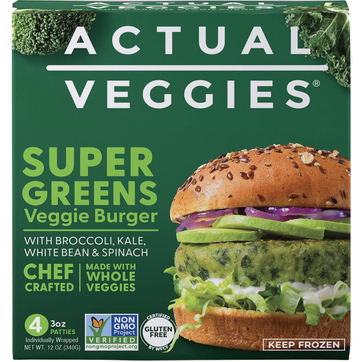 Actual Veggies Veggie Burger, Super Greens, 4pk