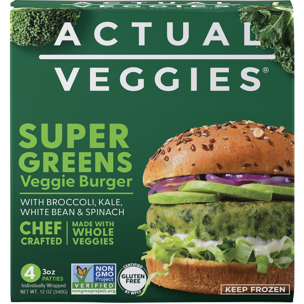 Actual Veggies Veggie Burger, Super Greens, 4pk