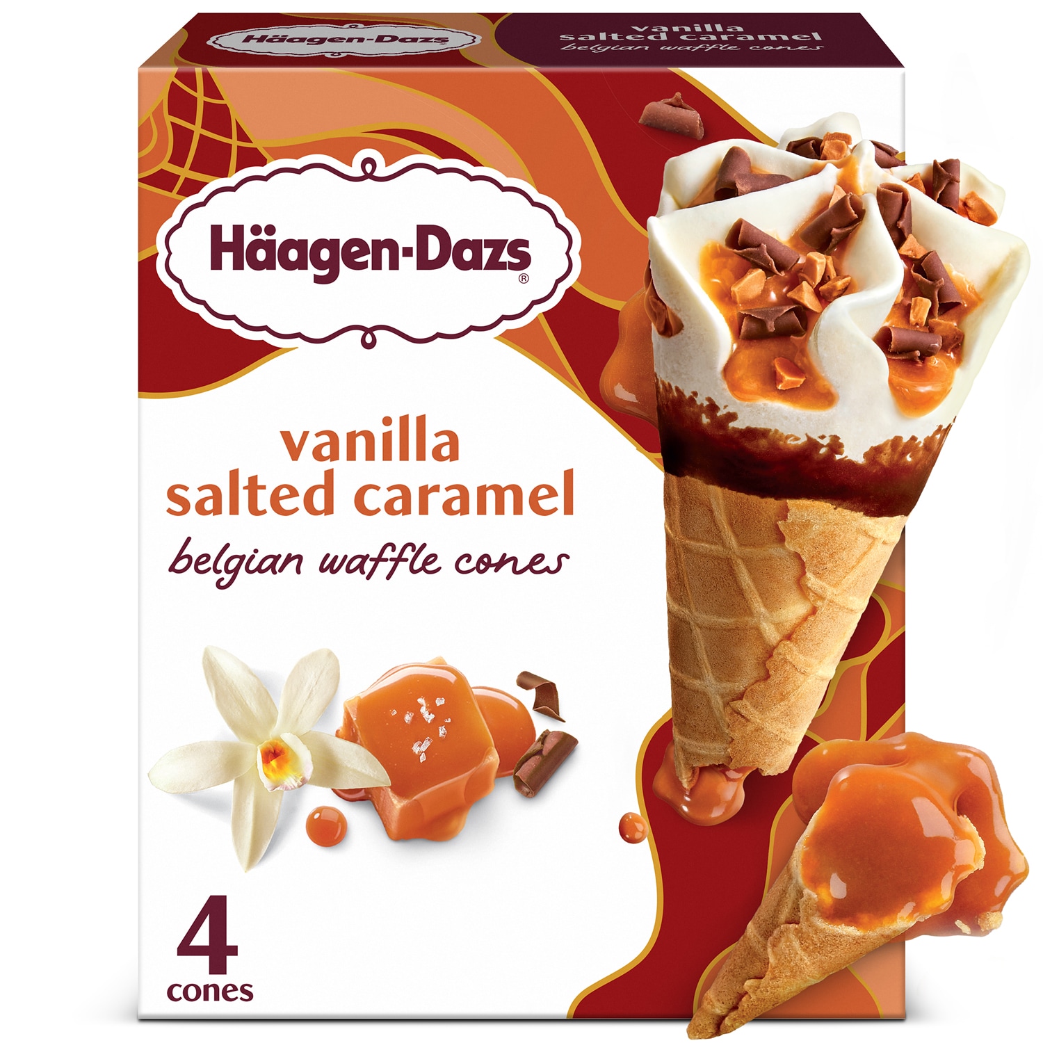 Haagen-Dazs Belgian Waffle Ice Cream Cone, Vanilla Salted Caramel