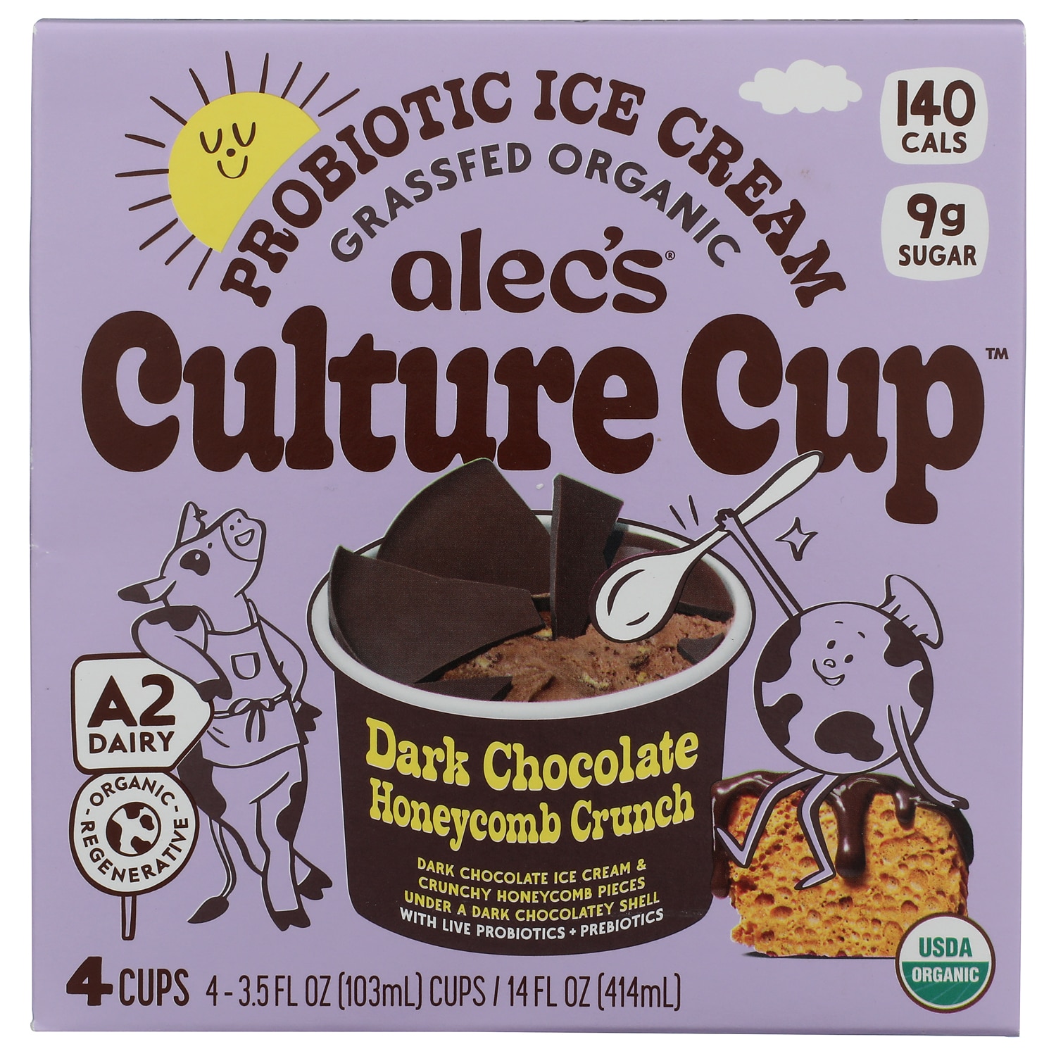 Alec's Culture Cup Organic Probiotic Ice Cream, Dark Chocolate Honeycomb Crunch