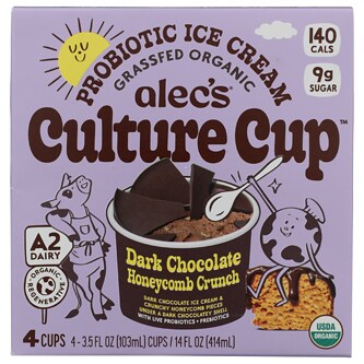 Alec's Culture Cup Organic Probiotic Ice Cream, Dark Chocolate Honeycomb Crunch 