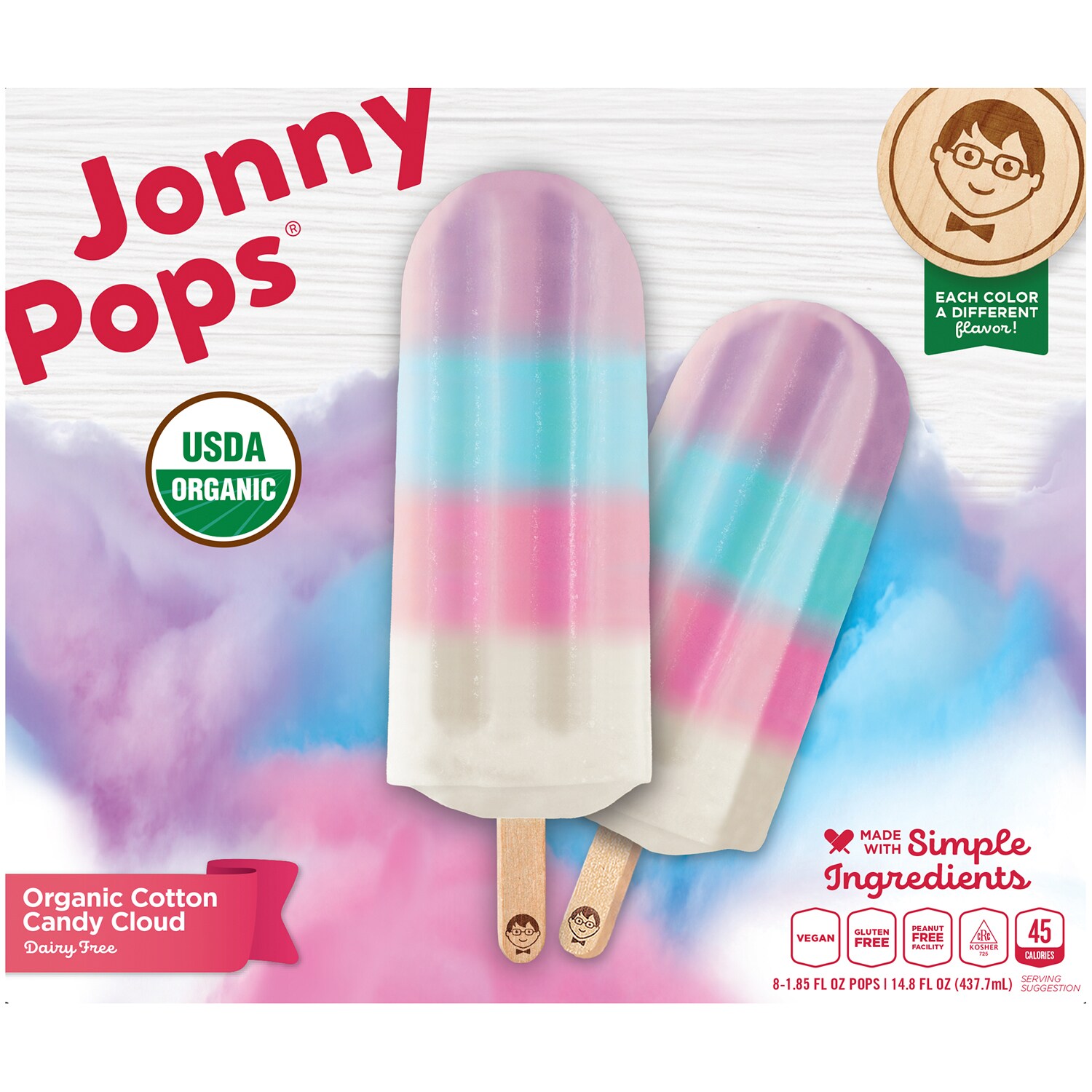 JonnyPops Organic Water Pop, Cotton Candy