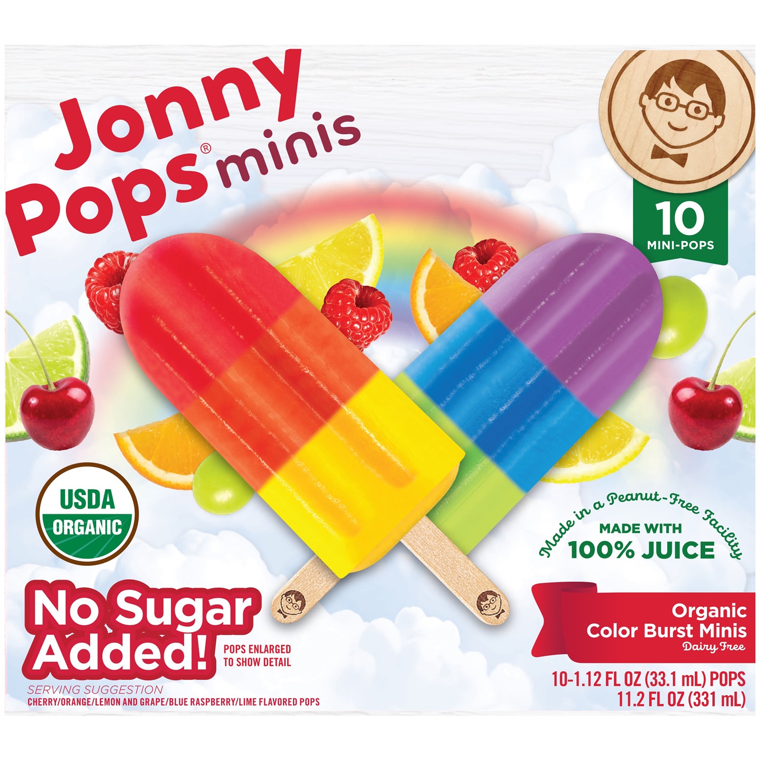 JonnyPops Minis No Sugar Added Organic Water Pop, Color