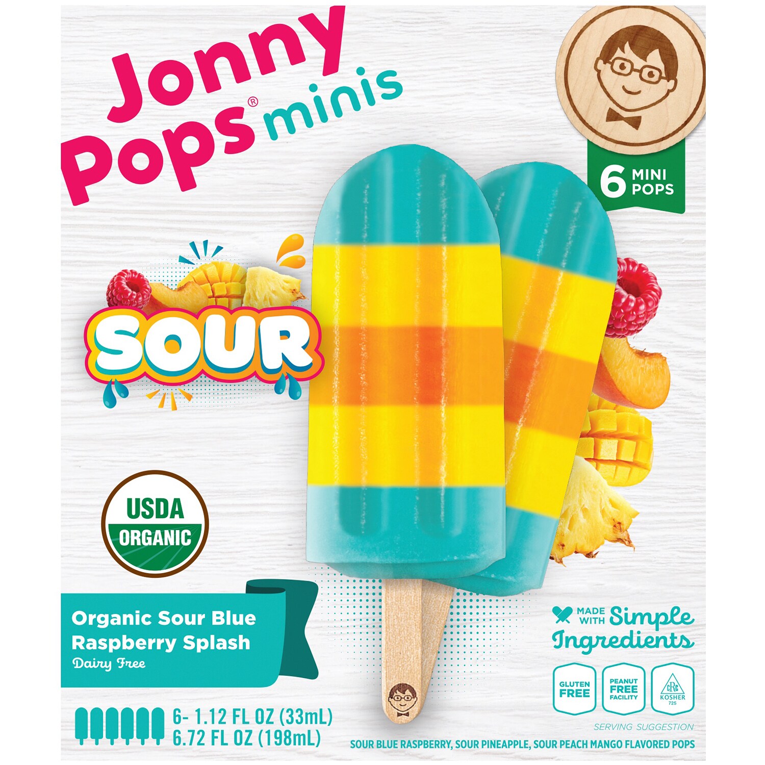 JonnyPops Minis Organic Water Pop, Sour Blue Raspberry Splash