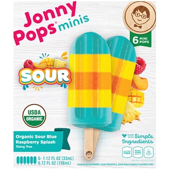 JonnyPops Minis Organic Water Pop, Sour Blue Raspberry Splash