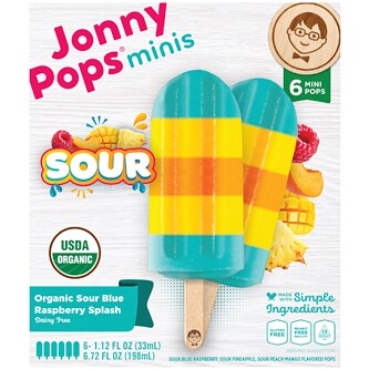JonnyPops Minis Organic Water Pop, Sour Blue Raspberry Splash