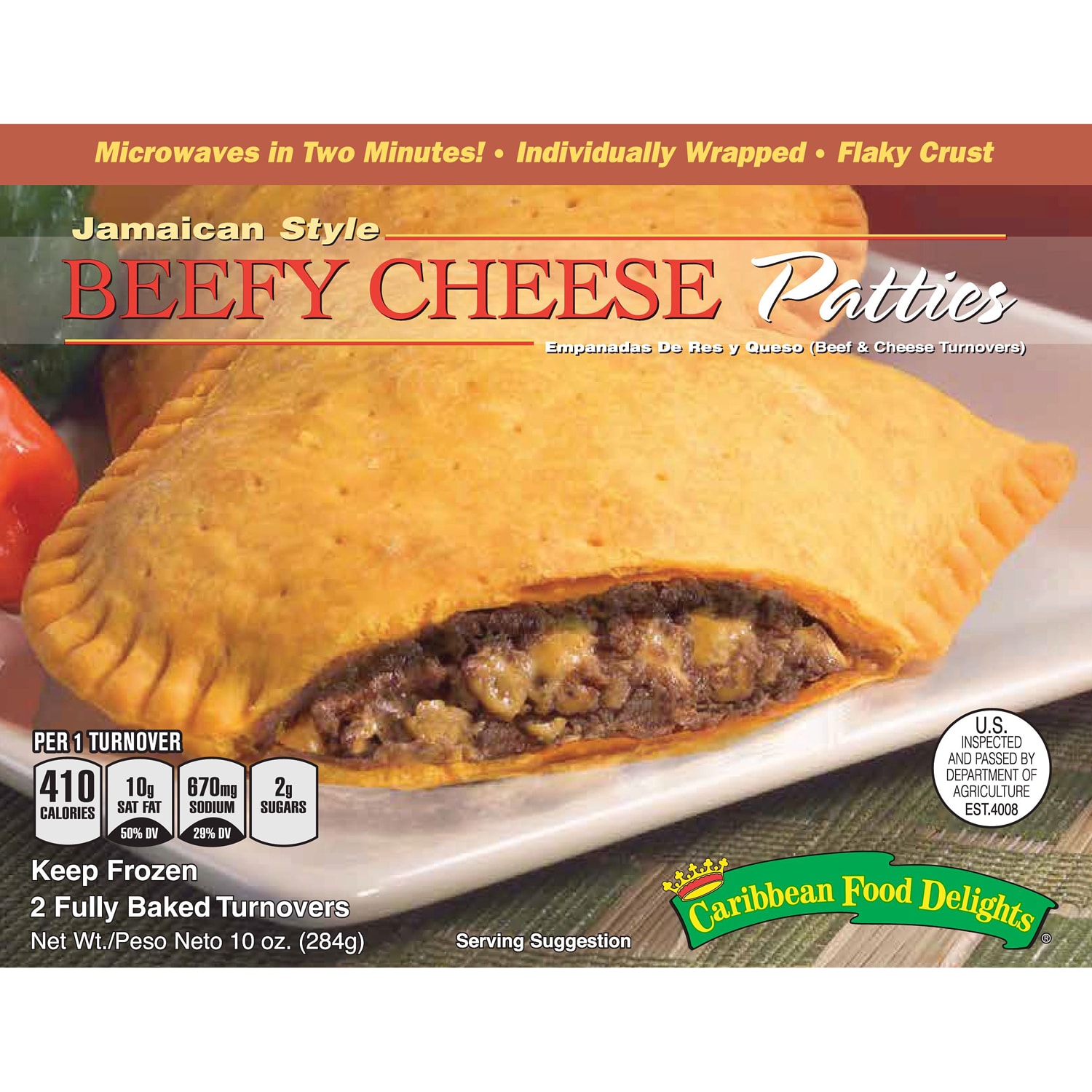 Caribbean Food Delights Jamaican Style Beef Patties, Beefy Cheese