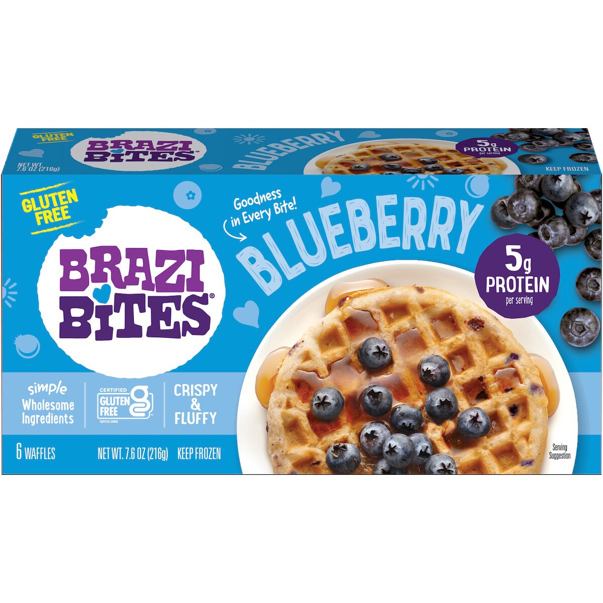 Brazi Bites Gluten Free Waffles, Blueberry, Frozen